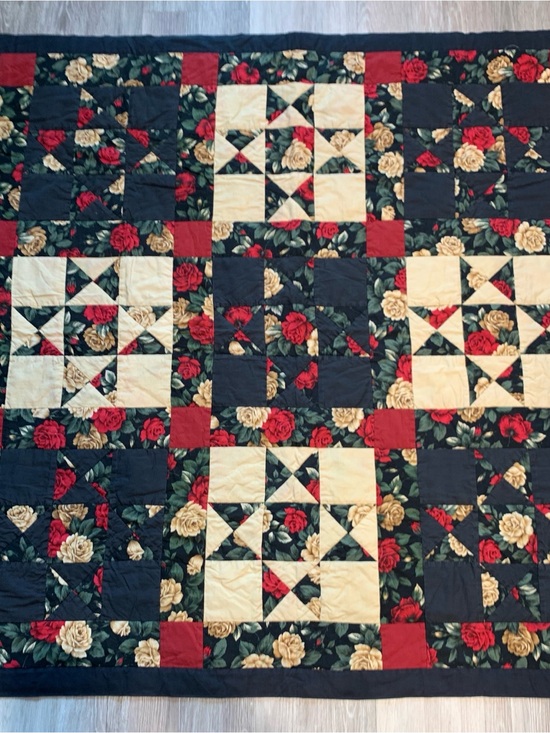 Handmade Other - Vintage handmade “Texas Rose” Patchwork Quilt (1995)- Cottagecore Floral Blanket